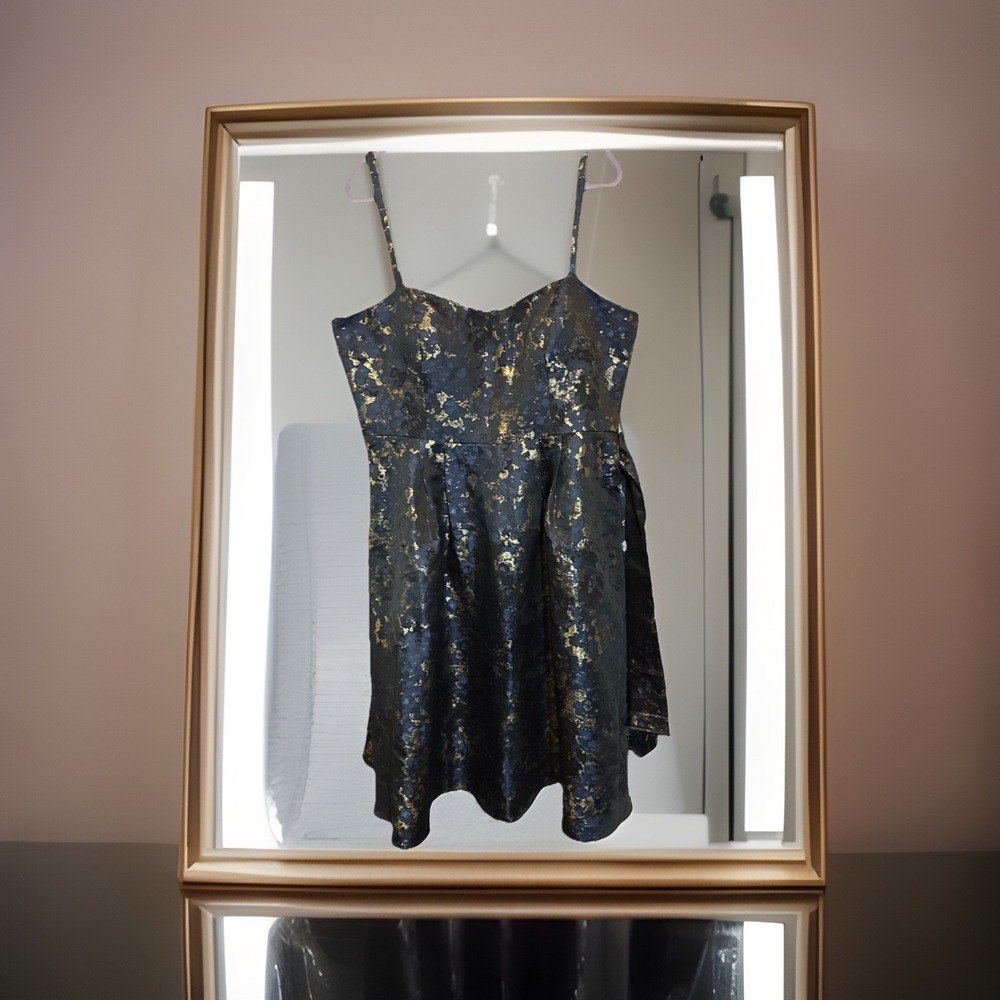 Romance/Dressbarn Sinead Flare Dress/Navy Splash Metallic Cocktail Dress NWT/14